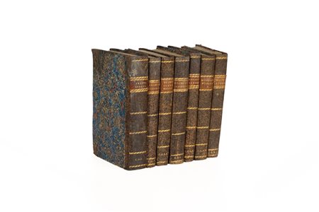 Lotto di sette volumi formato 8°, rilegati in mezza pelle coeva   
