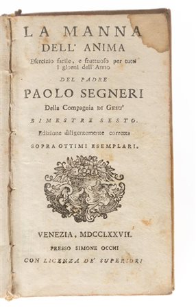 Lotto di cinque volumi formato 12° rilegati in pergamena, comprende:   