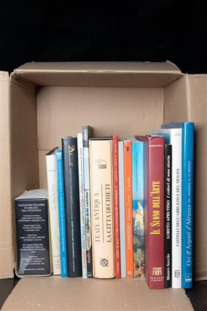 Box letteraria contenente lotto di 16 volumi sull'arte e la storia d'Abruzzo   