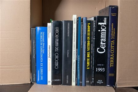 Box letteraria contenente lotto di 15 volumi sulla maiolica e sull'arte in genere   