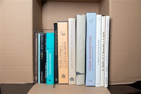 Box letteraria contenente lotto di 13 volumi sulla storia di L'Aquila   