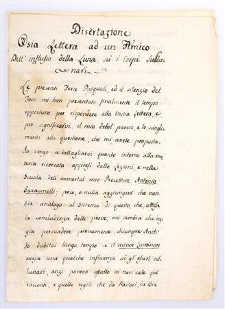 Dissertazione o sia lettera a un amico dellʹinﬂusso della luna sui corpi sublunari   