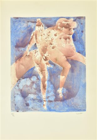 Sebastian LA DAME, LA FLEUR ET PIERROT serigrafia materica su carta ritoccata...