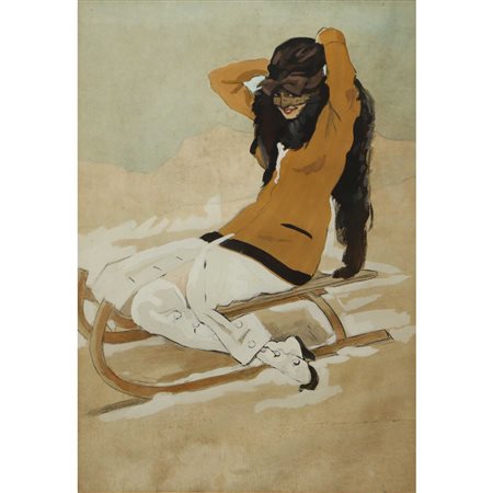 Marcello Dudovich (Trieste 1878-Milano 1962)  - Donna su slittino