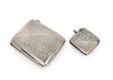 Portasigarette da tasca e portafiammiferi, Birmingham 1937, argentiere J.R....