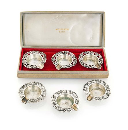 Sei piccoli posacenere da tavolo, Angeletti Roma, Anni Ottanta di forma...