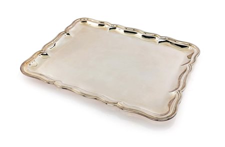 Vassoio rettangolare in argento 800/000 con angoli arrotondati ed orlo...
