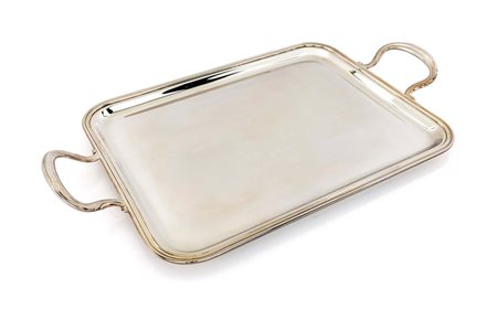 Vassoio rettangolare in argento 800/000 con manici angoli arrotondati ed orlo...