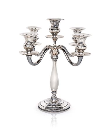 Candelabro in argento 800/000 a cinque luci sostegno a balaustro su piede...