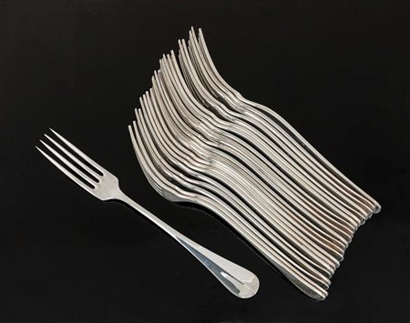 Ventitrè forchette da tavola in argento 925/000, Pampaloni Firenze modello...