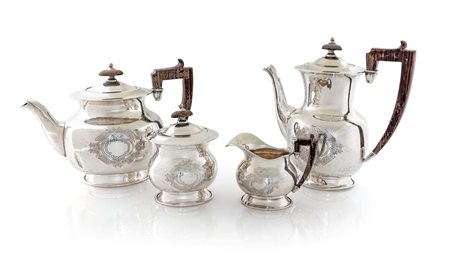 Servizio da tè e da caffè in argento 800/000, Messulan, Milano composto da...