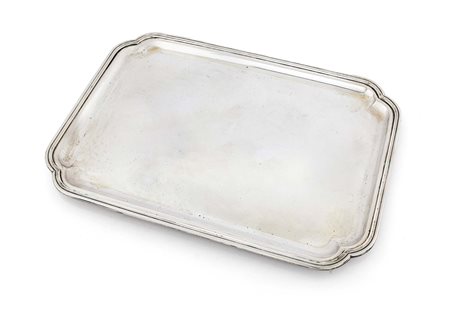 Vassoio rettangolare caratterizzato da angoli cuoriformi; oro modanato cm...