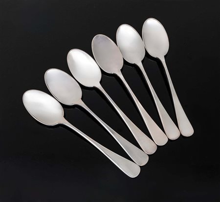 Sei cucchiai da dessert impugnatura liscia cm 16,5 - peso complessivo gr. 360