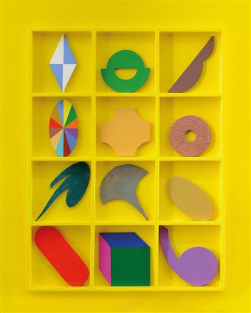 DEL PEZZO LUCIO Napoli 1933Casellario fondo giallocollage, colore acrilico,...