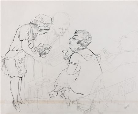 GROSZ GEORGE Berlino 26/07/1893 - Berlino 06/07/1959Canapes, (1937)china e...