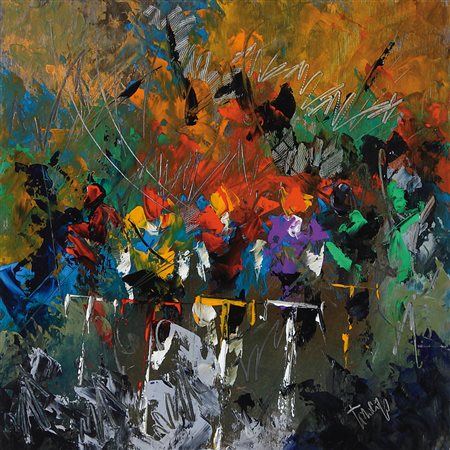 TORALDO FRANCESCO Catanzaro 1960Ciclisti, 2009 acrilico su tavola cm. 50x50,...