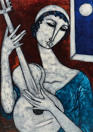 LANDI BRUNO Roma 23/03/1941Serenata alla lunaolio su tela cm. 100x70, firma...