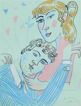 KUNC MILAN Praga 1944Amanti, 1981tecnica mista su carta cm. 40x30, dedica,...