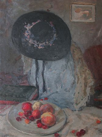 LABO' SAVINO Milano 1899 - Milano 08/05/1976Natura morta con cappellino nero,...