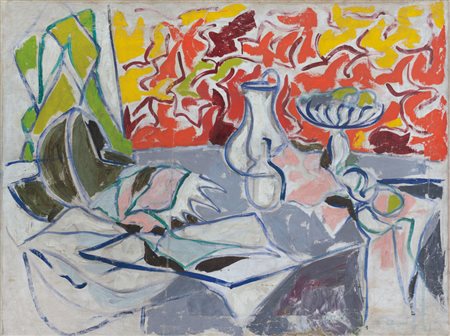 CHESSA MAURO Torino 26/03/1933Natura mortaolio su tela cm. 80x106x2, firma in...