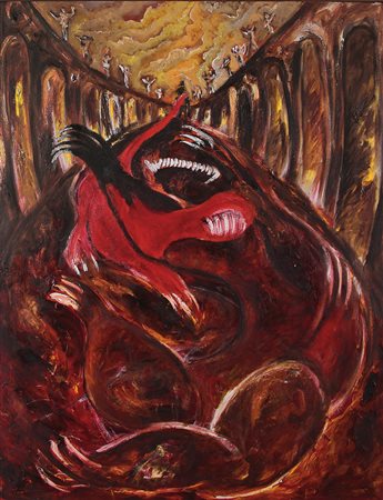 DEL RE MARCO Roma 1950All'alba, 1986olio su tela cm. 140x110, titolo, firma e...