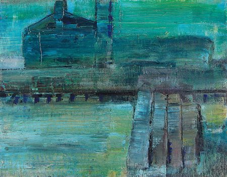 FRANGI GIOVANNI Milano 12/05/1959Attracco n° 3olio su tela cm. 35x45, firma e...