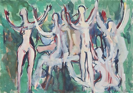 MILANI UMBERTO Milano 1912 - 1969Figure, 1957tecnica mista su carta cm....