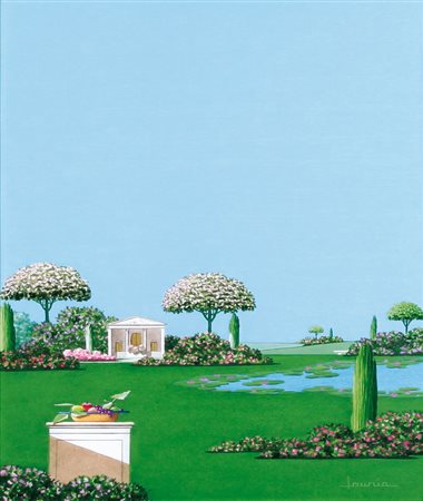 LAURIA GIUSEPPE Accettura (Mt) 1940Giardino con villaolio su tela cm. 50x40,...