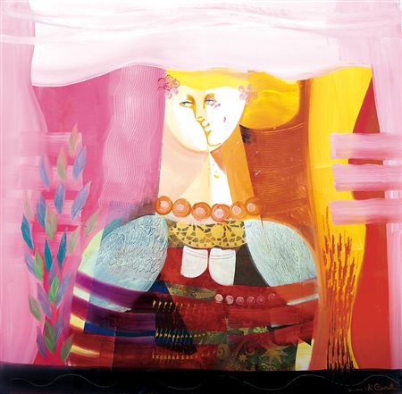 DI CARLO VITTORIO MARIA S. Marco in Lamis (Fg) 1939Figura olio e collage su...