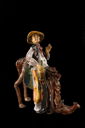 CARLO MORELLI. Terracotta sculpture "DRUNKARD ON HORSEBACK"