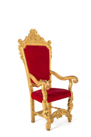 Wooden and red velvet throne