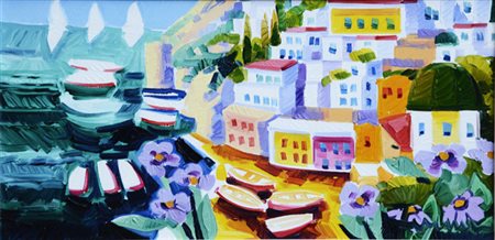 Athos Faccincani POSITANO Olio su tela, cm. 20x40. Autentica dell’Artista su...