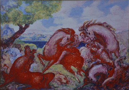 Aligi Sassu PRIMAVERA, 1997 Formella in ceramica maiolicata, cm. 30x43. Opera...