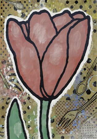 Donald Baechler ANOTHER TULIP, 2012 Pittura vinilica e collage su carta, cm....