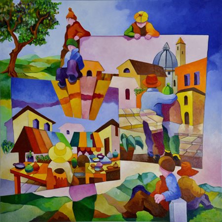 Fabrizio Focosi SCENE DI VITA, 2013 olio su tela, cm. 100x100. Autentica...