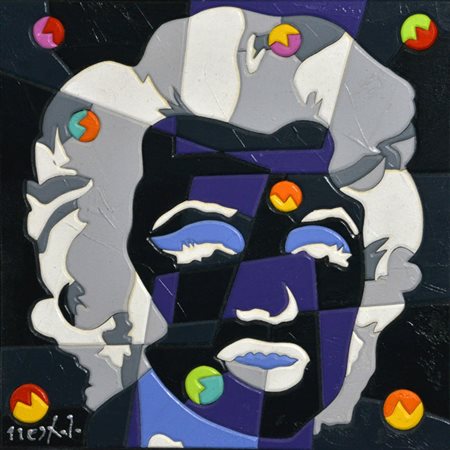 Ugo Nespolo MARILYN DARK, 2010 Acrilico su legno intagliato, cm. 25x25....