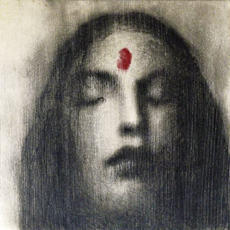 Omar Galliani SENZA TITOLO Tecnica mista su tavola, cm. 30x30. Autentica...