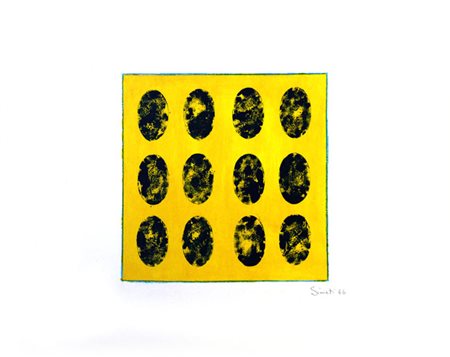 Turi Simeti SEDICI OVALI NERI SU GIALLO, 1966 Tecnica mista su carta...