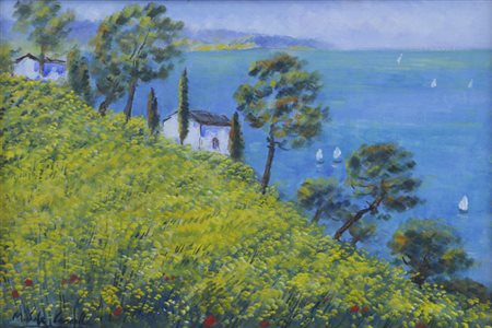 Michele Cascella GINESTRE SUL PROMONTORIO Olio su tela, cm. 40x60. Autentica...