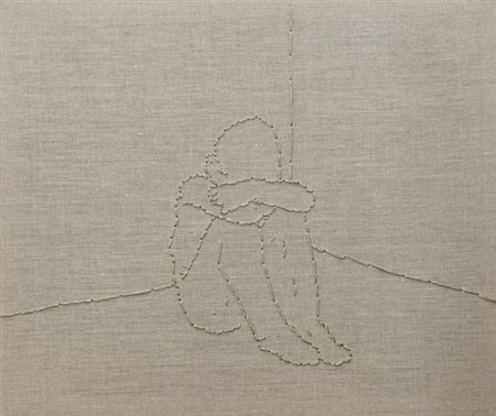 Franko B SENZA TITOLO, 2012 Ricamo su tela con filo Egiziano, cm. 50x60....