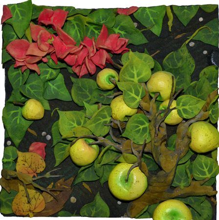 Piero Gilardi BUNGAVILLEA E MELE, 1992 Poliuretano espanso, cm. 50x50....