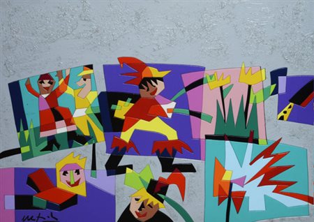 Ugo Nespolo FAIRY TALE, 1993 Acrilico su legno, cm. 48,5x68,5. Autentica su...