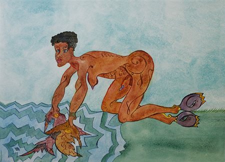 Luigi Ontani GOBANG AL BAGNO, 1999 Acquarello su carta, cm. 36x48. Opera...