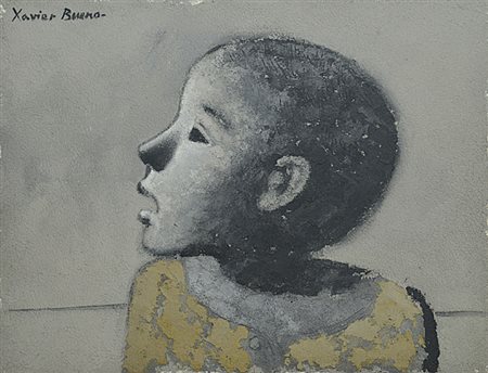 Xavier Bueno BAMBINO, 1972 Olio su cartone telato, cm. 30x40. Opera...