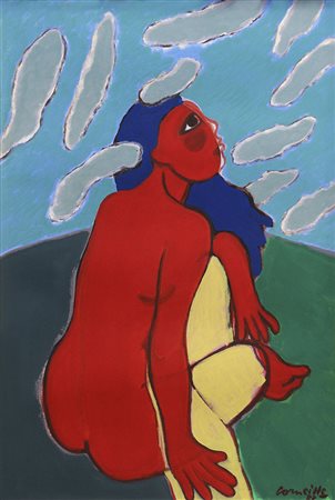 Corneille LE NOIR LESSE NUAGE, 1983 Guache su tela, cm. 61x45. Firma in basso...