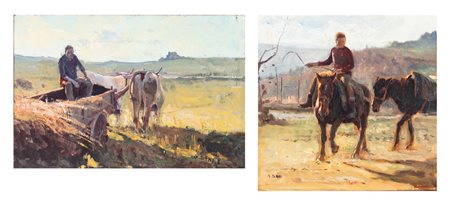 Giancarlo Sani (1932-?)  - Il lavoro nei campi; L'addestratore di cavalli