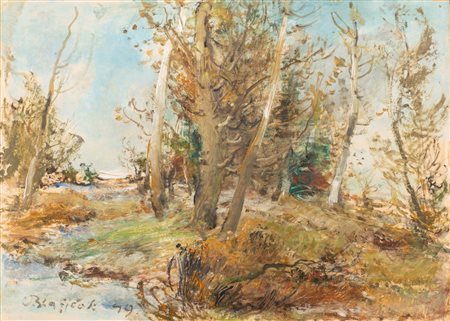 Oldřich Blažíček (Nové Město na Moravě 1887-Praga 1953)  - Paesaggio con alberi, 1949