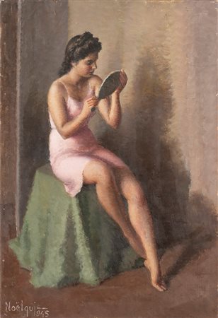Noel Quintavalle, detto Noelqui (Ferrara 1893-Alassio 1975)  - Allo specchio, 1945