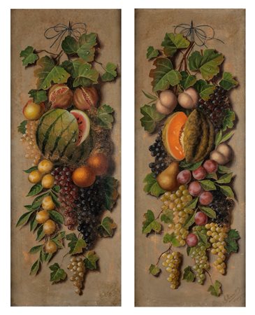 Michelangelo Meucci (Firenze 1840-1909)  - Nature morte di frutta, 1908