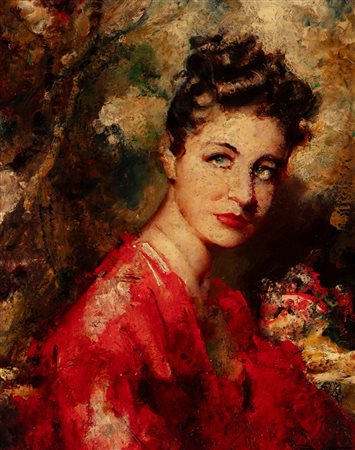 Mario Pobbiati (Milano 1887-1956)  - Il kimono rosso